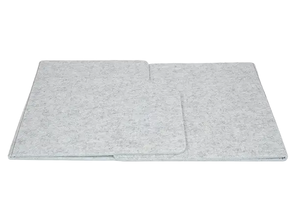 Acoustic desk shield folded flat for storage