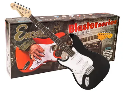 ENCORE E60 LEFT HANDED BLASTER ELECTRIC GUITAR PACK - GLOSS BLACK – each