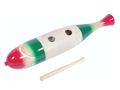 P.P. MULTICOLOUR WOOD FISH GUIRO – each